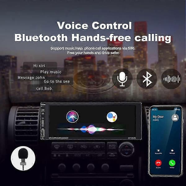 6,9\" Single Din Bilstereo med Trådlös Apple CarPlay Bluetooth USB