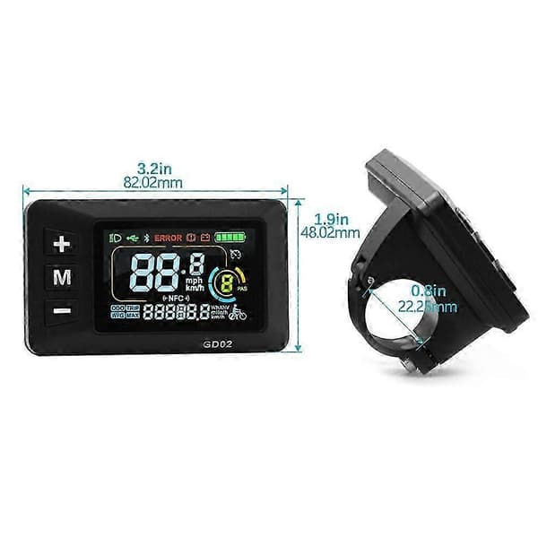 GD02 5Pin 24-60V Farve LCD Display Måler E-cykel Tilbehør Black