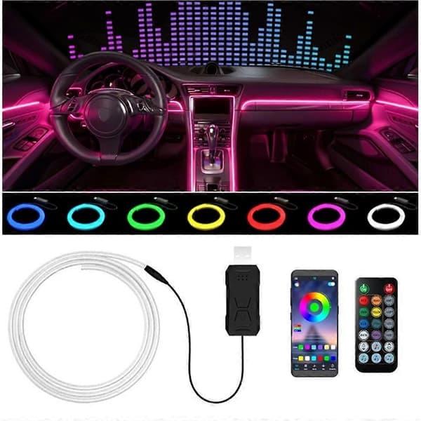 Bilinteriør Ambient Belysning USB Stemmestyret LED Ambient Lysstrimmel Fleksibelt Neonlys til Auto Interiør Deco