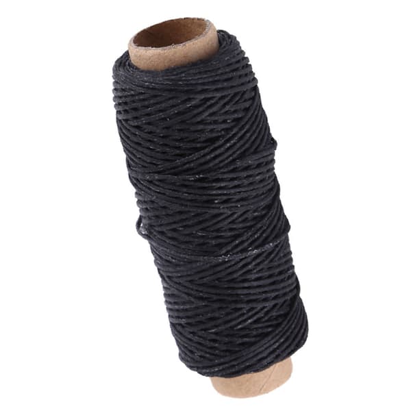 Flat sewing thread coarse braided waxed thread for leather craft repair 50m 1mm (black)