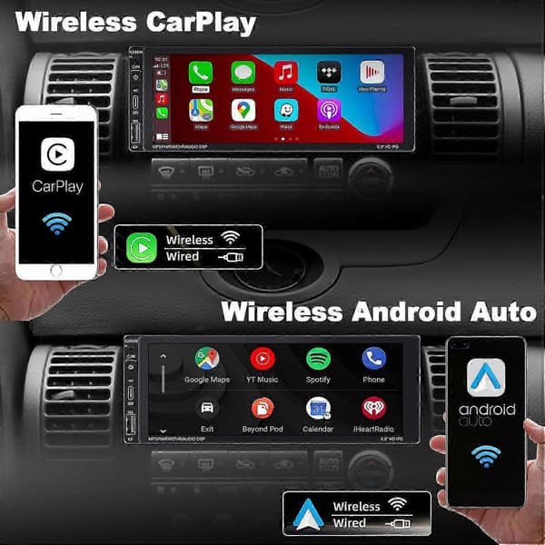 6,9\" Single Din Bilradio med Trådløs Apple CarPlay Bluetooth USB