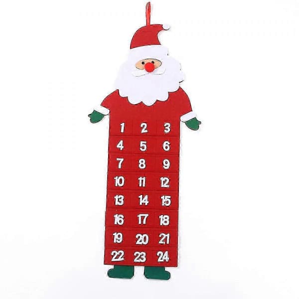 Julkalender 24 fickor med prydnader av tomte, älg och snögubbe