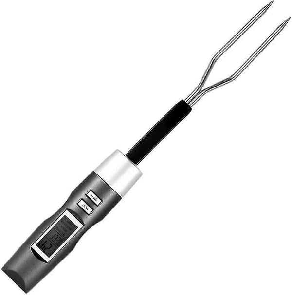 Grillgaffel i rustfrit stål med digitalt termometer og baggrundsbelysning til kødmadlavning