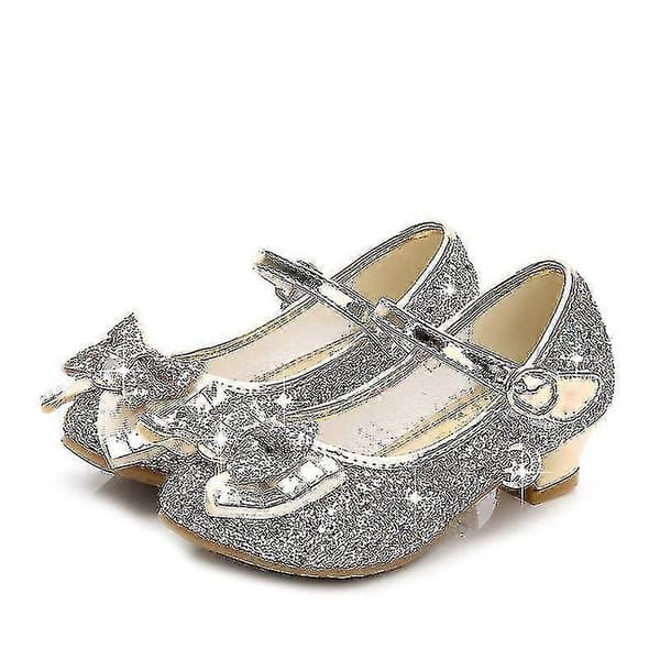 Prinsesse Barn Skinnsko For Jenter Blomst Uformelle Glitter Barn Høye Hæler Sko A silver 37