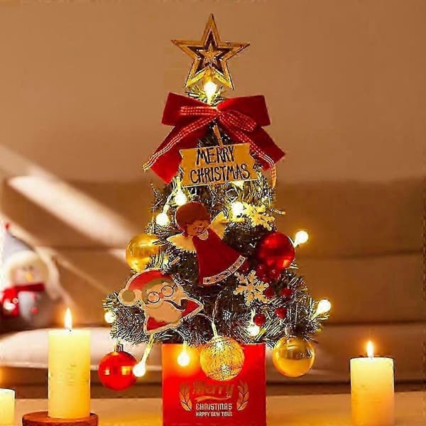 Juletre til skrivebord, mini juledekorasjoner, julepynt til bord og disk (rød)