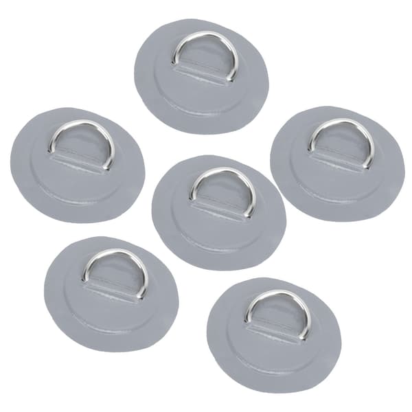 6 stk. PVC D-ring Patch Elastisk Tau Sett Rustfritt Stål Elastisk Snor Grå