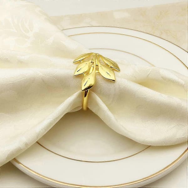 18 st servettspänne bröllopsfest guld servettringar middagsbordsdekor - 6 st höstlöv & 1