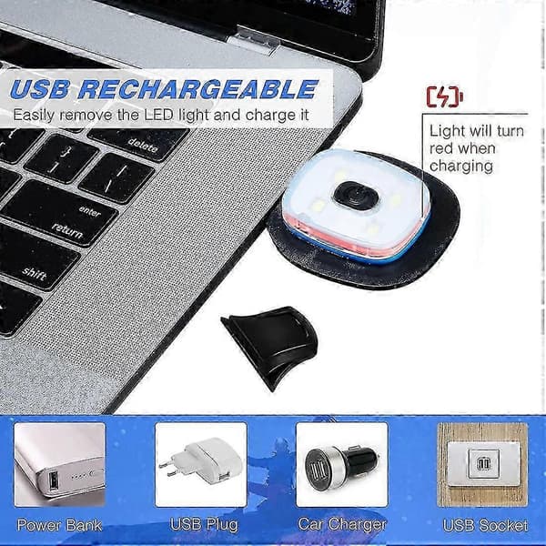 USB Oppladbart Lys for LED Strikkelue, 4 Stykker, Sterk Medium og Svak Lysmodus LED Luelampe USB LED Lys