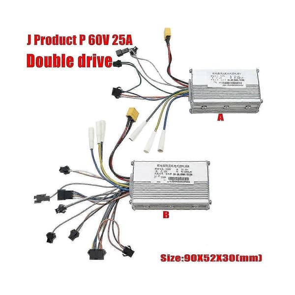 Elektrisk løbehjul Dual Drive Controller JP 48V 52V 60V 25A 50A Børsteløs Controller AB Front Bag Drive Controller Kit,2 Black