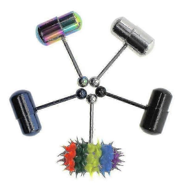 1st Cool Vibrerande Hantel Tunga Ringar Stänger Piercing Rostfritt Stål Kroppssmycken Cs Blue