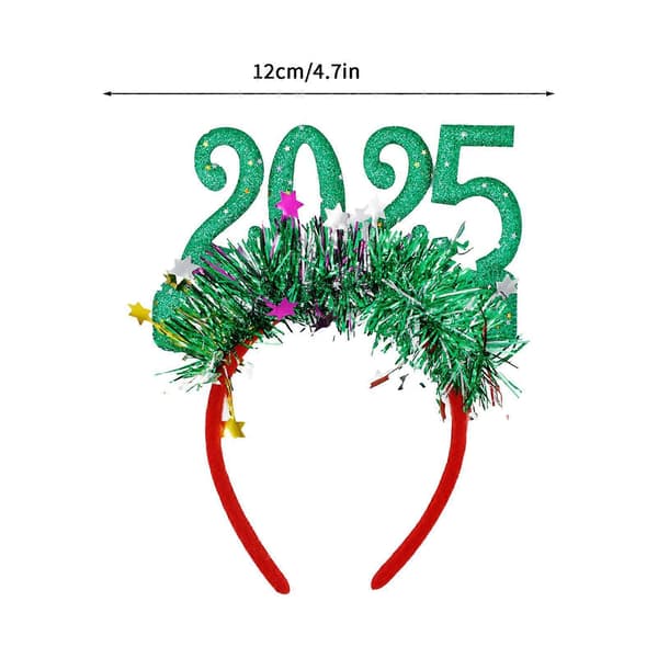 Cosplay hårbøyle med glitter og 2025-tallpynt, nyttårshodebånd med elastisk design, hårbånd til julebord Red