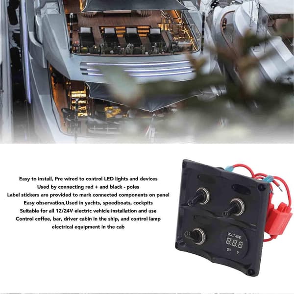 Vippebryterpanel 3-gjengs LED vanntett DC12V-24V med display sikringsboks for båt marine
