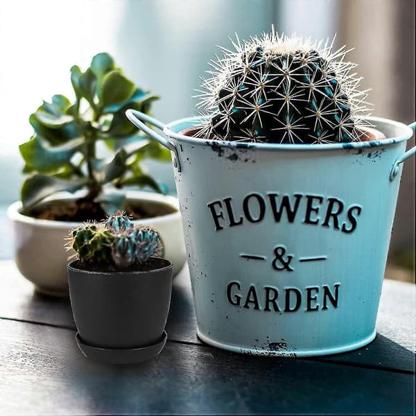 8 stk. tykke sorte plastikurtepotter 10 cm små runde plantepotter med underskåle