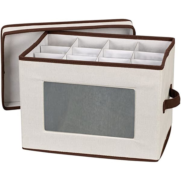1 Piece 12-Compartment Crystal Glass Storage Box with Dividers - Hard Shell Container for Wine Glasses and Stemware