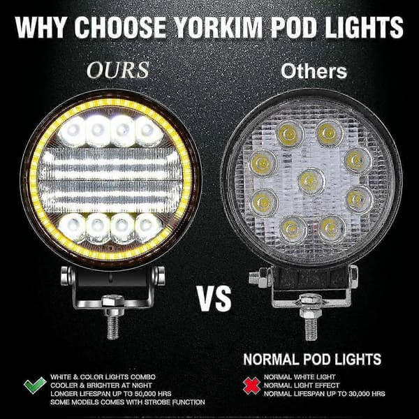4x gule LED-arbeidslys for terreng-SUV runde tåkelys