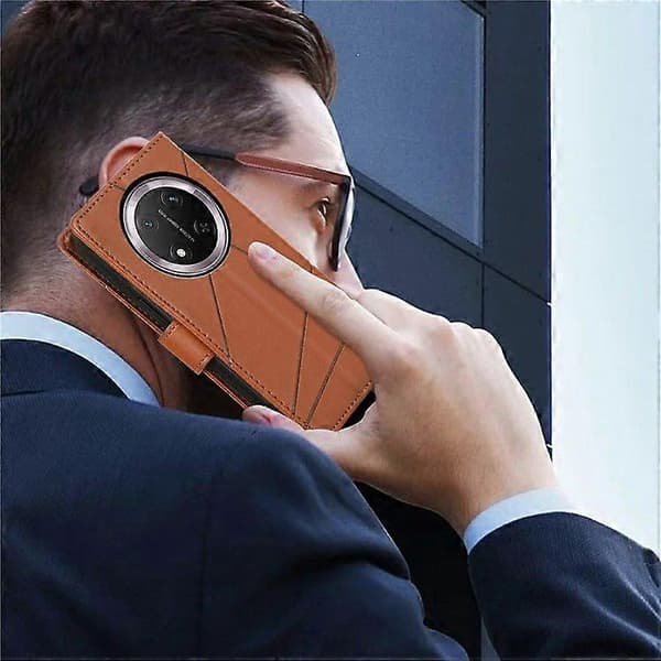 För Honor Magic7 Lite 5G Telefonfodral Linjeavtryck Läder Plånboksfodral Brown
