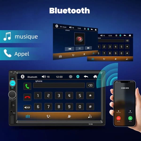 SWAREY Bluetooth Carplay Radio med bakkamera 7 Tommer Touch Screen Mirror Link FM