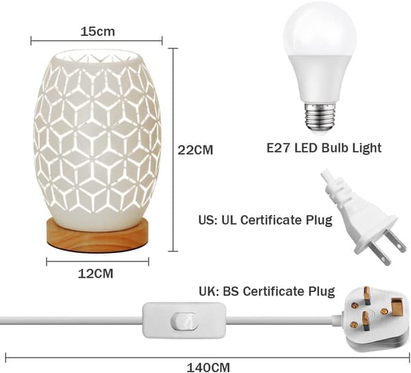 (Geometrisk form) Metalllampe Nattbordslampe Trebase