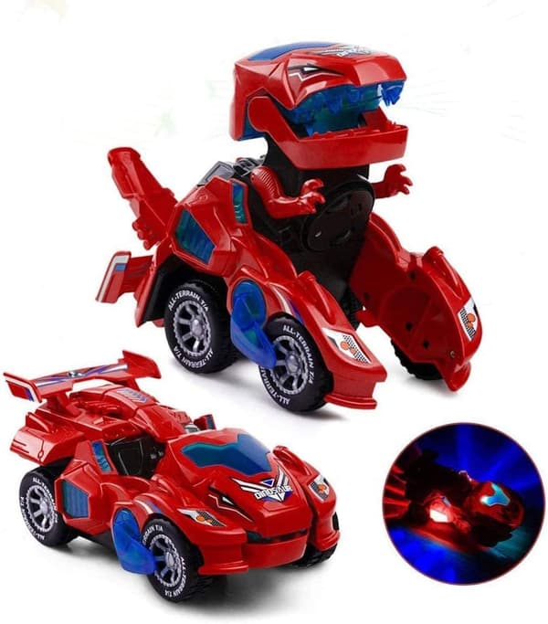 Dinosaur Transformer Bil Elektrisk Dinosaur Legetøj Automatisk Transformerende Dinosaur Bil med Flash og Lyd Egnet til 3-7 År Blå Blue