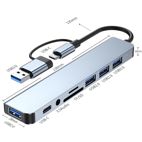 8-i-1 Type-C Hub Adapter til Bærbare Computere - Model 2218TU 62