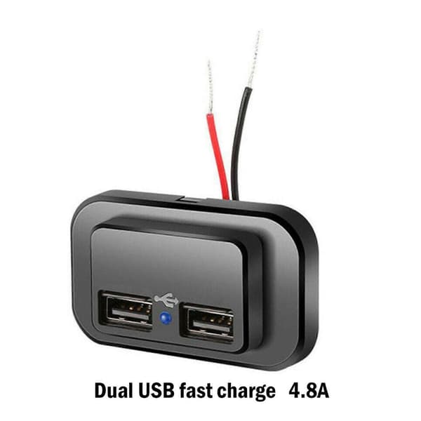 Dobbel USB-port Bilkontakt Strømuttak Panelmontering Vanntett Best T5Y0 Black Dual USB4.8A
