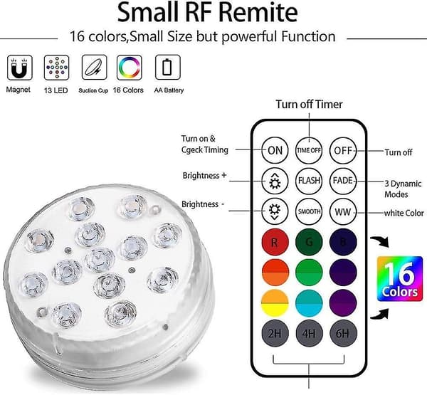 [14]Waterproof Submersible LED Light, IP68 Multi-color Underwater Pool Light with Remote Control Bathtub Light