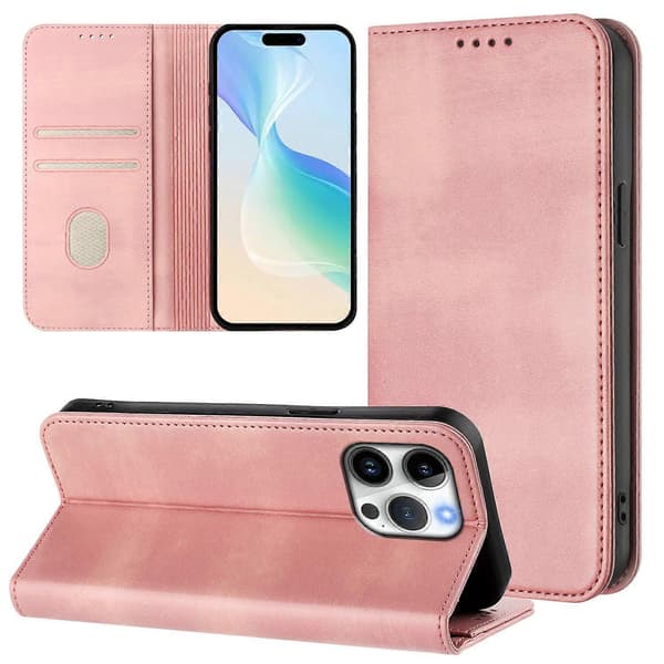 Til iPhone 16 Pro Max Pungetuier Retro Tekstur RFID Blokerende Læder Telefoncover Multicolor Pink