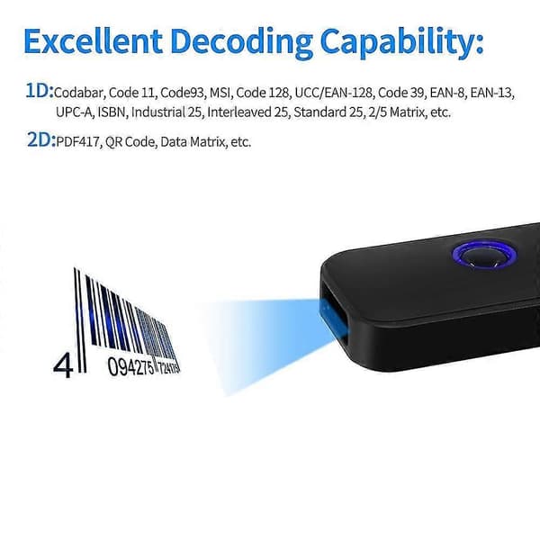 Håndholdt 3-i-1 stregkodescanner 1D/2D/QR stregkodelæser understøtter BT & 2.4G trådløs & USB kablet forbindelse Black Support 1D Code