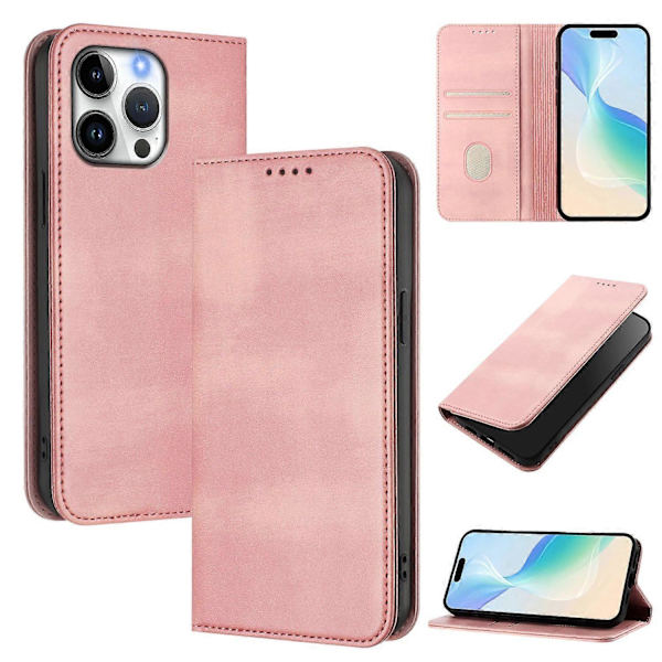 För iPhone 16 Pro Max Plånboksfodral Retro Textur RFID-blockerande Läder Telefonfodral Multicolor Pink
