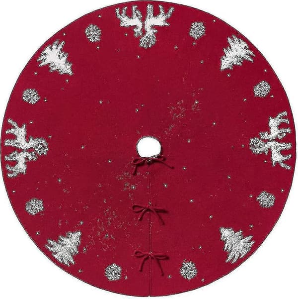 Stickad julgransmatta 122 cm med 3D-älgmönster juldekoration