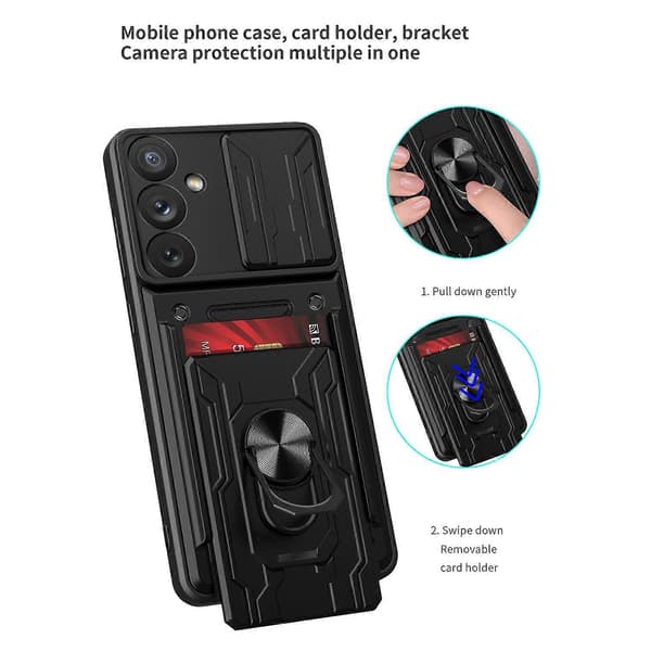 Til Samsung Galaxy A54 5G Kortlomme Design Ringstativ Støtsikkert Telefondeksel PC + TPU Hybrid Ph