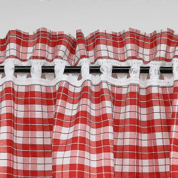 Set med 2 röda mörkläggningsgardiner med rutig dekor för sovrum H/B 120x80cm