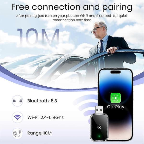 CarPlay-adapter trådløs for iPhone, kompakt og bærbart design Black
