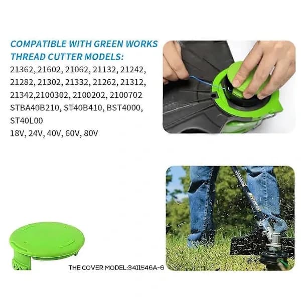 8 stk. 3411546A-6 for Greenworks G24LT/G24LTK2 gressklipper spolehette erstatningsdel