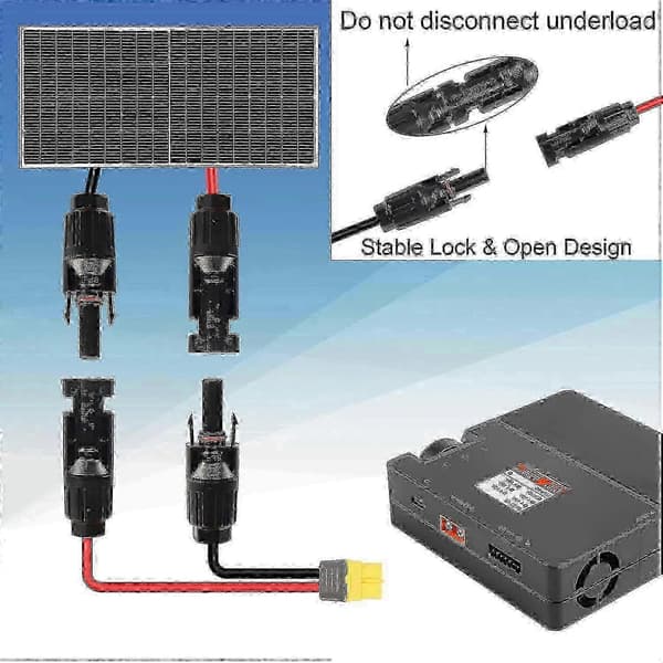 Solcellepanelkontakt til XT60 12AWG adapterkabel, for bobil solcellepanel bærbar kraftstasjon solcellegenerator - 1,5M 4,9Ft