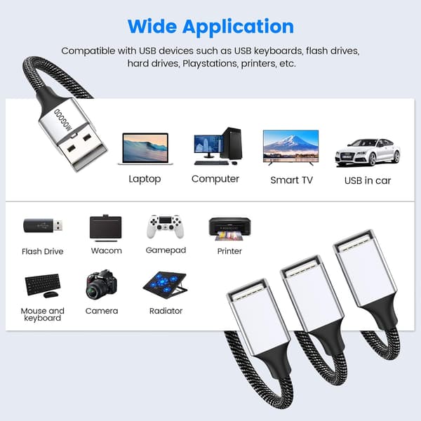 2025 Siste modell 3-i-1 USB-splitterkabel, bærbar USB 2.0-hub for lading, dataoverføring, bærbar PC, Mac Sølv 1-pakning