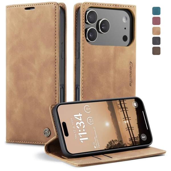 iPhone 17 Pro etui læderetui multifunktionelt vandret flip Brun