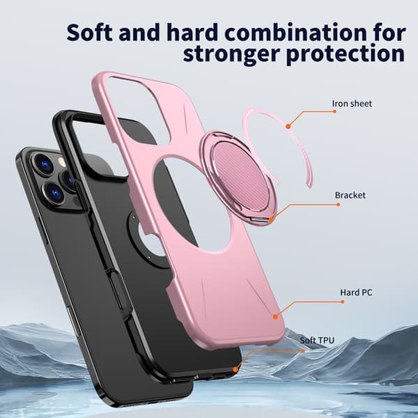 Mobildeksel til iPhone 16 Pro MagSafe Roterende Støtte TPU + PC Rosa 75