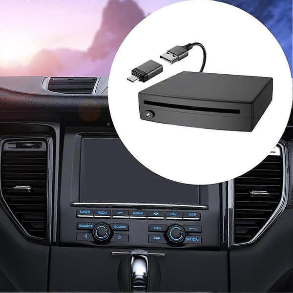 CD-afspiller til bil, ekstern bærbar bil-CD-afspiller med USB, Plug & Play, der tilsluttes bærbar computer, stationær computer, tv Black