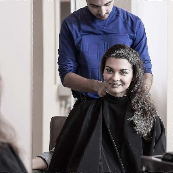 Hårklippekappe med trykknaplukning - Professionel salonkappe i sort