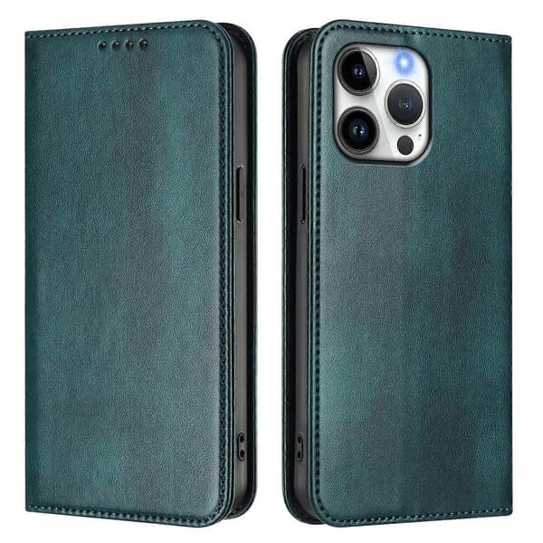 För iPhone 16 Pro Max Plånboksfodral Retro Textur RFID-blockerande Läder Telefonfodral Multicolor Dark Green
