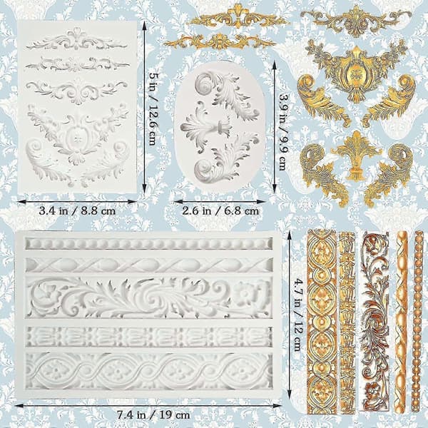3-pack barocka fondantformar silikonrullkant bakdekor