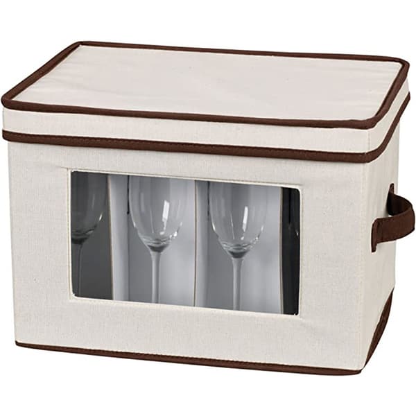 1 Piece 12-Compartment Crystal Glass Storage Box with Dividers - Hard Shell Container for Wine Glasses and Stemware