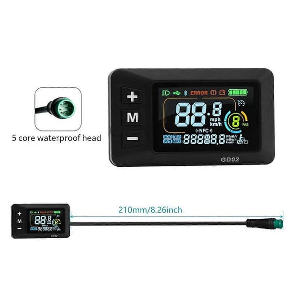 LCD-GD02 Elcykel LCD Display Måler Instrumentbræt Displaypanel 24V 36V 48V 52V 60V til Elcykel S Black