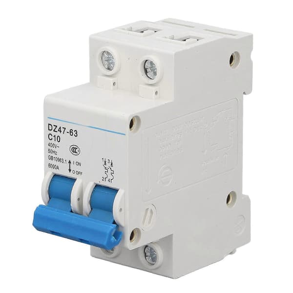 DZ47-63 C10 2P Miniature Strømafbryder 10A 400V DIN Skinne Montering Overbelastningsbeskyttelse