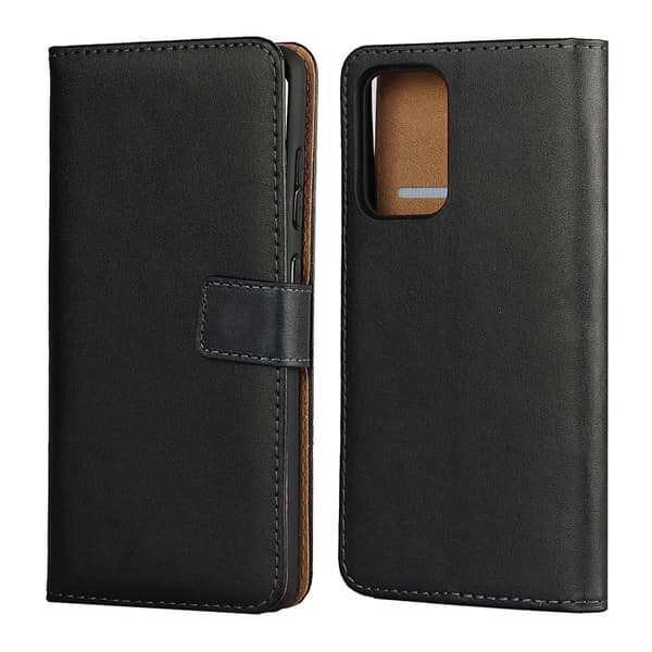 Samsung Galaxy A52 / A52s - Ægte Læder Wallet Case - Sort Black Svart