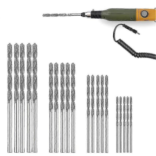 20 stk. diamantborebits 4 størrelser 1 mm 1,5 mm 2 mm 2,5 mm til havglas, skaller, smykker Silver