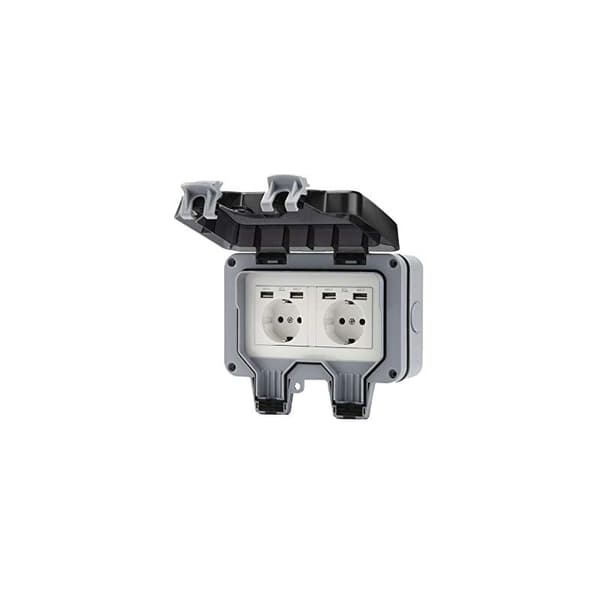 Outdoor Double Socket with USB Waterproof Heavy Duty Electrical Outlet with Wall Box (Double)
