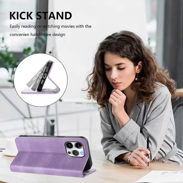 Til iPhone 16 Pro Max Pungetuier Retro Tekstur RFID Blokerende Læder Telefoncover Multicolor Light Purple