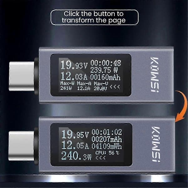 Typ-C Multifunktionell Digital Display Amperemeter Effektmätare DC 4-30V 12A Voltmeter Amperemeter Kapacitetstestare KWS-2301C